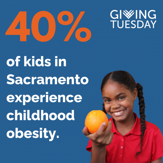 Blue graphic 40% of kids in Sacramento experience childhood obesity. 